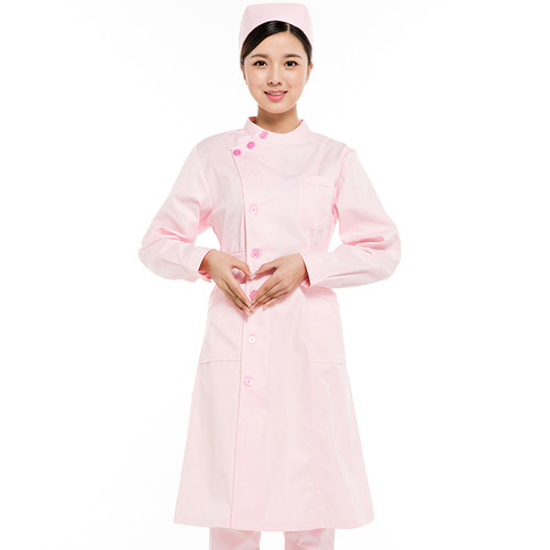 偏襟立领护士服长袖女套装粉蓝白大褂医院工作服全套秋冬护士装 - 图0