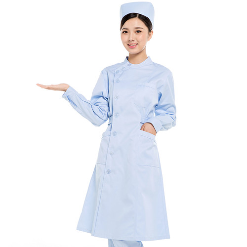 偏襟立领护士服长袖女套装粉蓝白大褂医院工作服全套秋冬护士装 - 图1