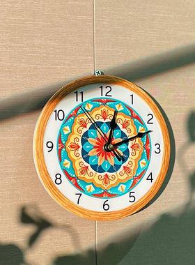吉祥复古敦煌唐卡艺术时钟摆件客厅卧室扫秒钟表家居钟饰摆件