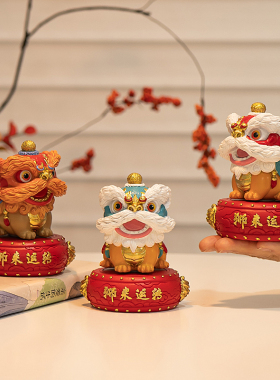 中式狮来运转摆件树脂工艺品招财进宝桌面摆件装饰品家居玄关摆件