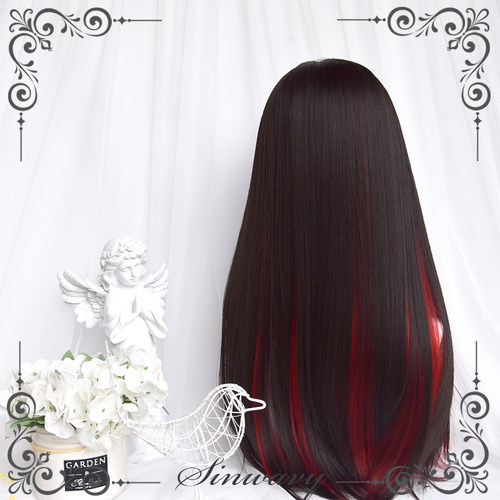 斯万家-挂耳染红色姬发黑长直发齐刘海日常公主切假发-|红桃Q| - 图3