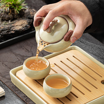 Ru Kiln Kung Fu Tea Set Ru Kiln Complete Travel Portable Tea Set Teapot Tea Cup Office Home Ceramic Tea Tray