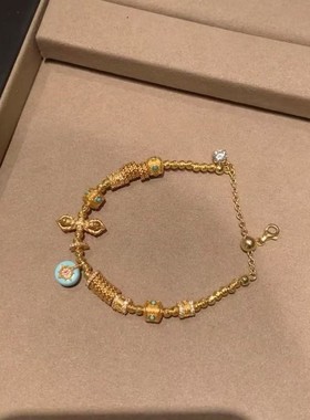 s925纯银重工蒂夫尼蓝松石盘缠手链奢华古法金刚杵镀18k金新中式