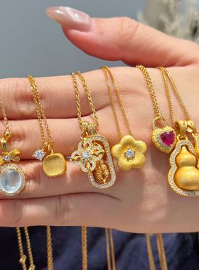 韦雪同款s925纯银镀22k真金重工保色拉丝新中式气质项链锁骨质感