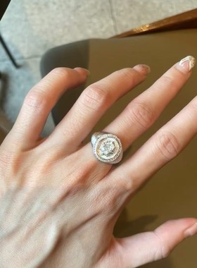 S925银意大利重工设计中古风拉丝缎面高碳钻八芒星戒指欧美辣妹