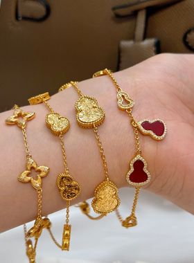 新品送女生s925纯银重工碎冰冰葫芦波光粼粼手链厚镀22k保色