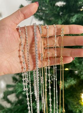 s925重工叠戴简约锁骨链18K金圆珠链米珠素链女网球链欧美辣妹