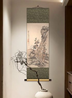 丝绸茶室卷轴挂画新中式
