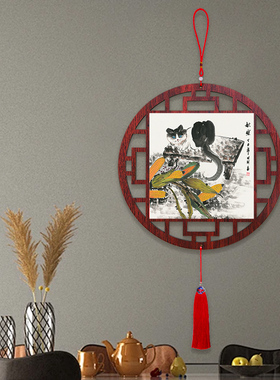 葫芦丰收图入户门玄关中国结挂件新中式圆形装饰画客餐厅过道挂饰