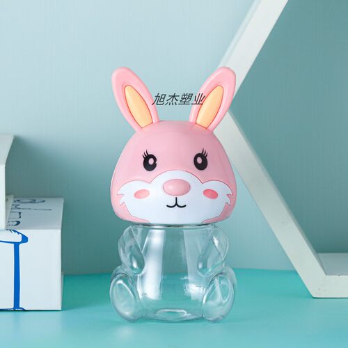 PET可爱兔子卡通透明塑料包装收纳罐食品级零食瓶子包装手提密封 - 图1