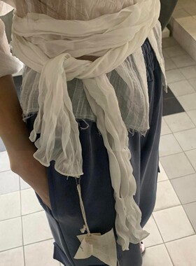 纯色褶皱围巾女春夏长条丝巾披肩