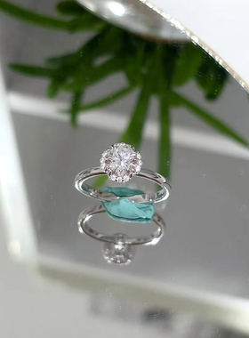 初昕-小初花莫桑石钻戒女一克拉S925纯银镀白金戒指求婚结婚