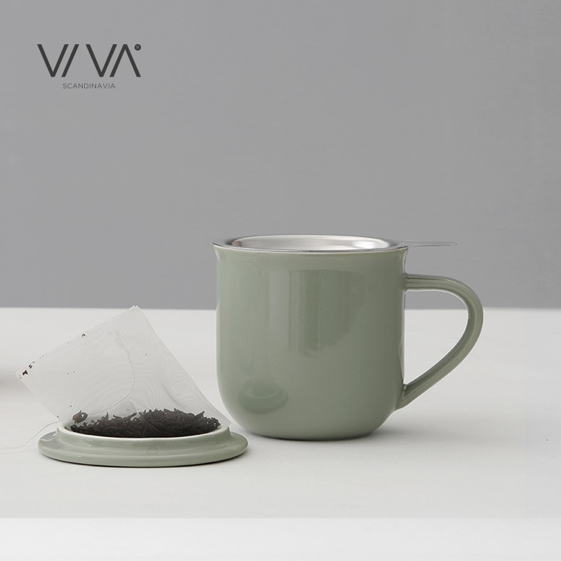 丹麦VIVA  极简系列带把平衡杯北欧中号带茶漏泡茶杯子茶具380ml - 图0