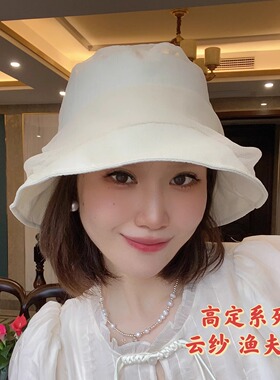 设计感褶皱云纱渔夫帽气质优雅