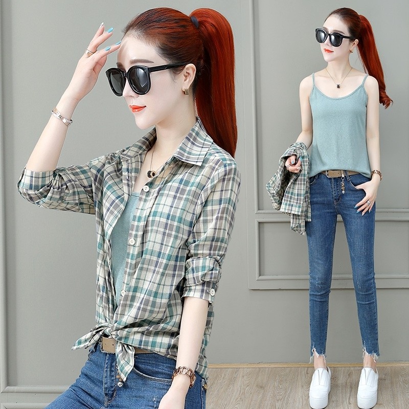 以纯官方旗舰店官网格子女长袖衬衫 尚吻蔓衬衫