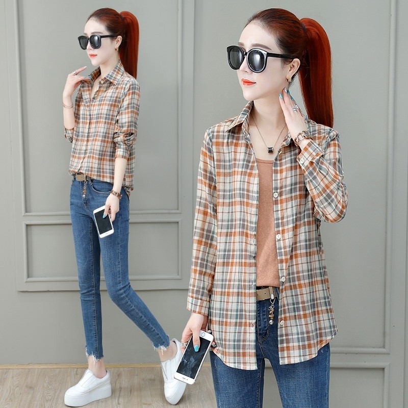 以纯官方旗舰店官网格子女长袖衬衫 尚吻蔓衬衫