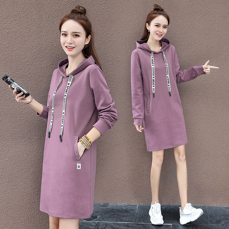 休闲中长款连帽春秋2020以纯卫衣裙 尚吻蔓卫衣/绒衫