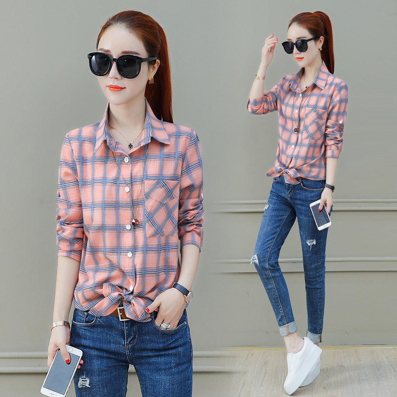 以纯气质长袖格子女装2020早春衬衫 尚吻蔓衬衫