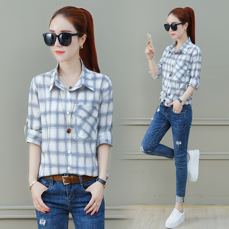 以纯气质长袖格子女装2020早春衬衫 尚吻蔓衬衫