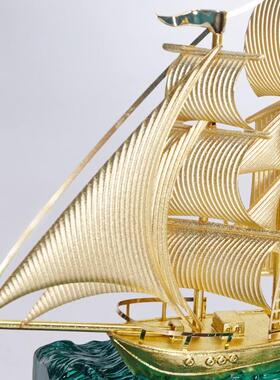 足金金箔一帆风顺帆船开业礼物招财办公室桌5-10周年庆定制刻字