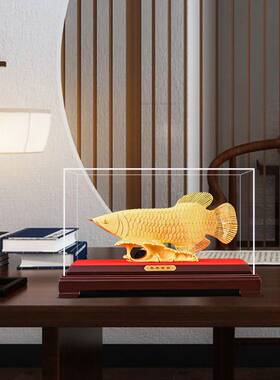 招财金龙鱼摆件绒沙金客厅玄关酒柜办公室装饰品乔迁开业礼品高档