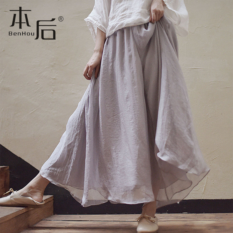 文艺棉麻女春高腰垂感夏宽松阔腿裤 本后休闲裤