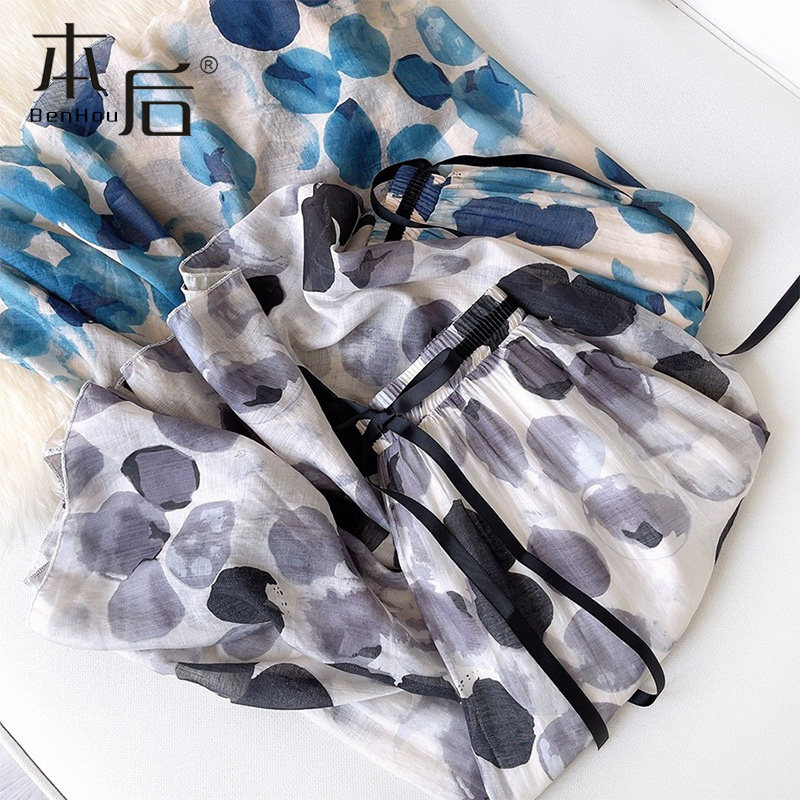 油画波点夏薄款中长款高腰半身裙 本后半身裙