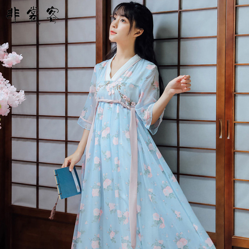 夏季汉服仙女樱花超仙学生公主现代飘逸古风少女汉元素连衣裙女_虎窝淘