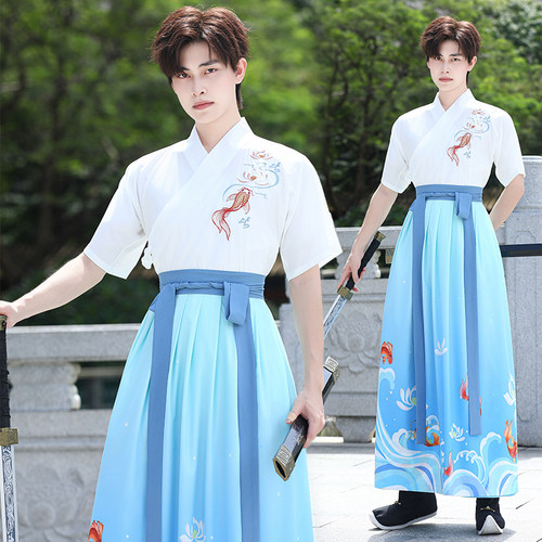 古装中国风男装侠客大码古风学生汉元素男孩子国风帅气汉服套装夏 - 图2