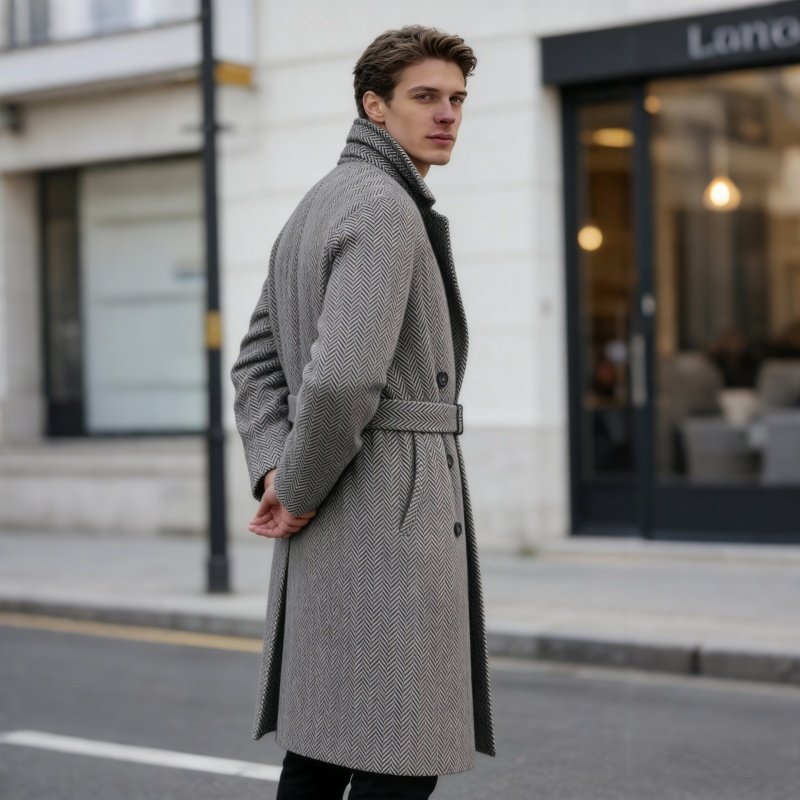 2025秋冬款男装毛呢大衣中长款风衣双排扣格子加厚时尚英伦大衣,淘宝优惠券,粉丝福利购,淘宝优惠卷
