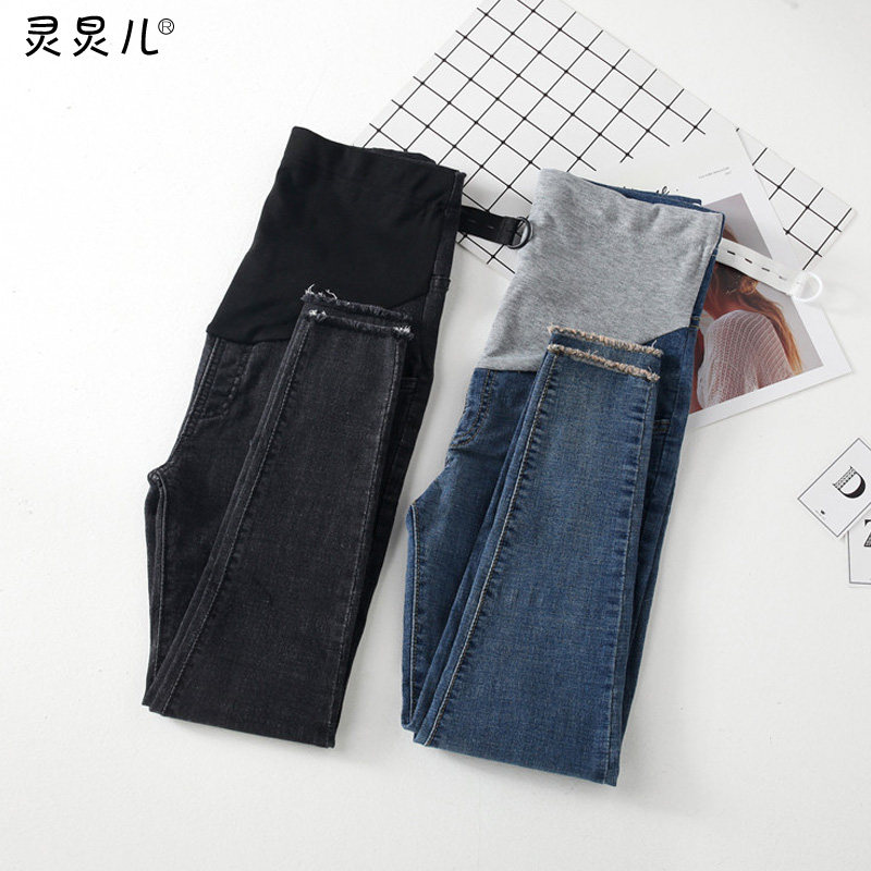 孕妇裤秋季外穿孕妇潮妈显瘦牛仔裤 灵炅儿孕妇铅笔裤
