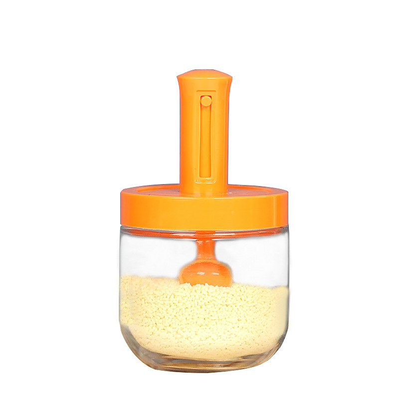厨房家用调味盒伸缩勺盖一体盐罐调料罐子组合套装密封防潮玻璃瓶 - 图0