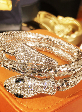 时髦满钻弹性蛇形开口手镯