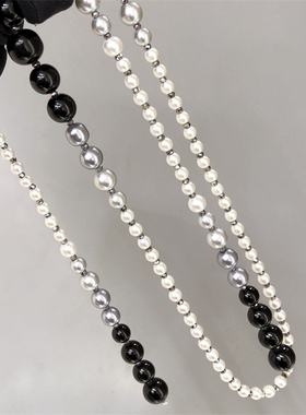 叠戴轻奢高级感可拆项链爱心满钻个性设计渐变拼色珍珠毛衣链配饰