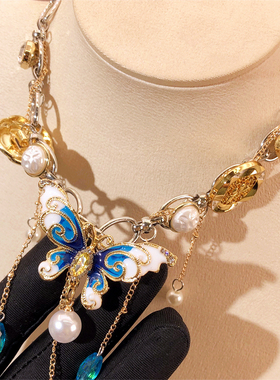 蓝色蝴蝶超美锁骨链女