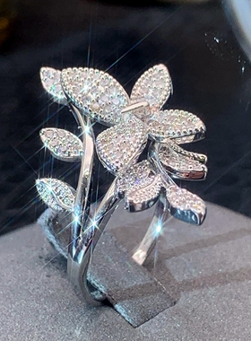 树叶蝴蝶戒指女轻奢高级感小众设计时尚开口食指戒新款指环手饰