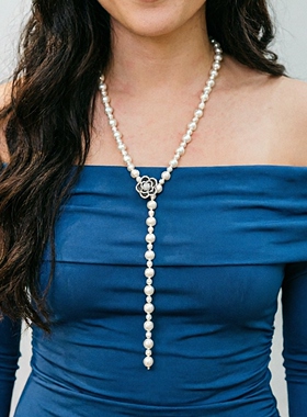 秋冬花朵珍珠腰链项链配饰