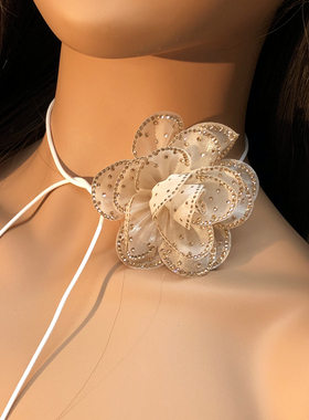 玫瑰花项链复古满钻花朵锁骨链