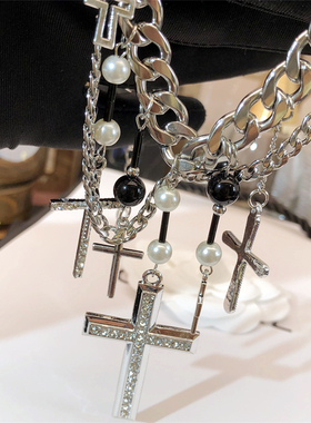 黑色十字架吊坠项链男女