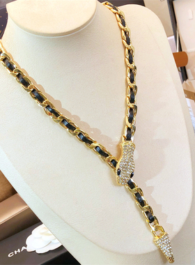 高级感皮质choker磁吸满钻项链