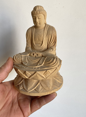 绘木木雕【释迦牟尼佛像】手工清刀雕刻 原木摆件（仅此一尊）