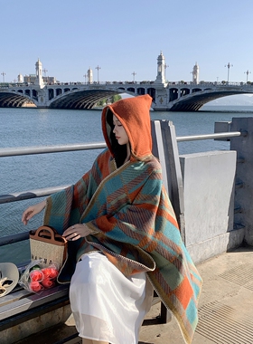 连帽披肩旅游时尚百搭斗篷女外搭