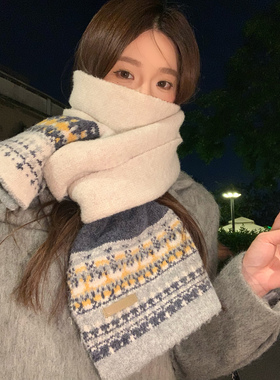 费尔岛红色围巾女冬季2026新款潮