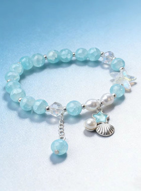 玻璃手链少女心海星贝壳串珠手链马卡龙色玻璃珠手串学生闺蜜礼物