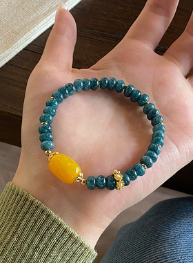 新中式复古古风简约玉髓算盘珠手串天然鸡油黄玛瑙路路通手链女生