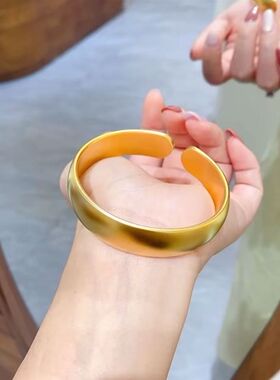 婚庆合金镀金手镯宽轮胎泥鳅背手镯素圈古法传承亚光磨砂开口镯子