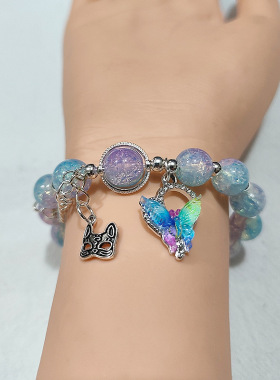 炫彩紫蓝蝴蝶琉璃手链女气质感闺蜜神秘面具手串义卖摆摊精品