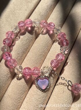 新款女孩玻璃水晶手链蝴蝶结爱心手链甜美百搭学生手链手串古风