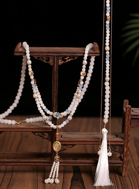 古风新中式璎珞背云流苏长项链女白色汉服马面裙配饰国风长软璎珞