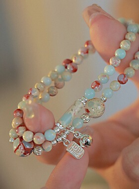 女生手串中式寿山石串珠手链女异域风手串古风原创双层叠戴手链